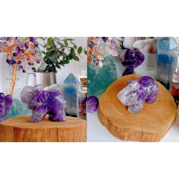 Amethyst Elephant Décor Statue Crystals Healing Stones Pocket Figurine Purple - Picture 5 of 6
